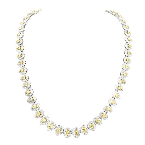 View Halo Style Pear Shape Fancy Yellow and White Diamond Tennis Necklace
