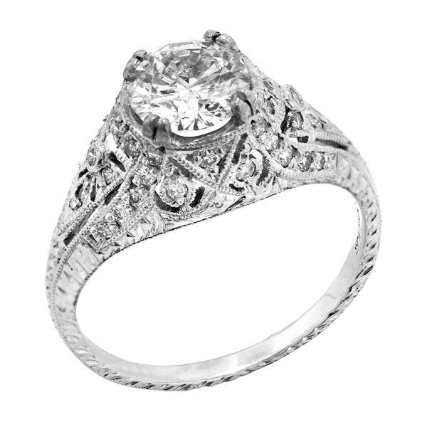 View Traditional Vintage Diamond Engagement Ring in Platinum