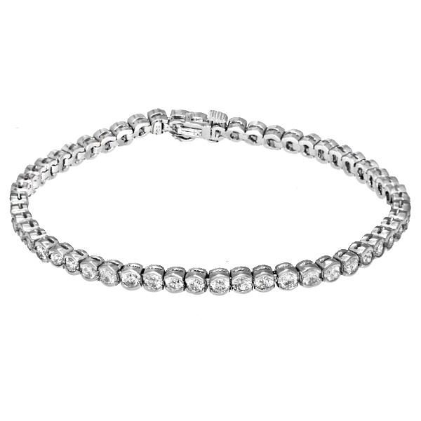View Half Bezel Diamond Tennis Bracelet Set In Platinum