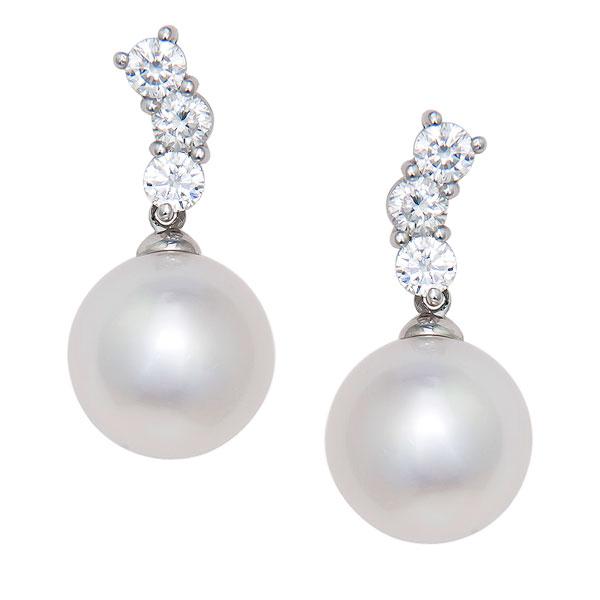 View South Sea Pearl and Diamond Earring Set in 18k White Gold