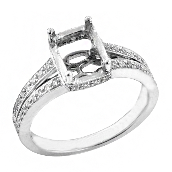 View Traditional Split Shank Diamond Engagement Ring in 18k White Gold