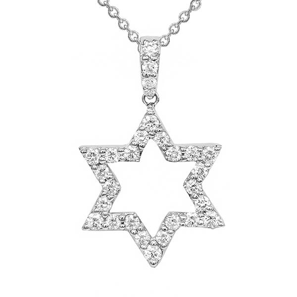 View Diamond Jewish Star Of David Set in 18k White Gold