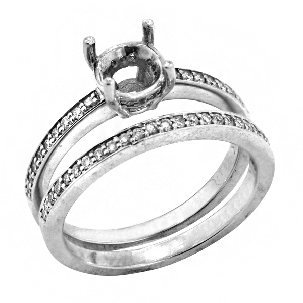 View Traditional Two Prong Diamond Bridal Set Engagement Ring in 14k White Gold