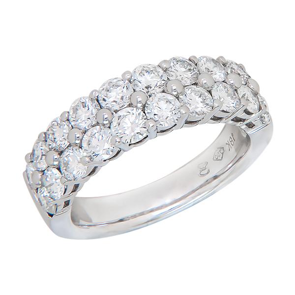 View Two Row Diamond Band in a Two Prong Share Design Set in 18K White Gold