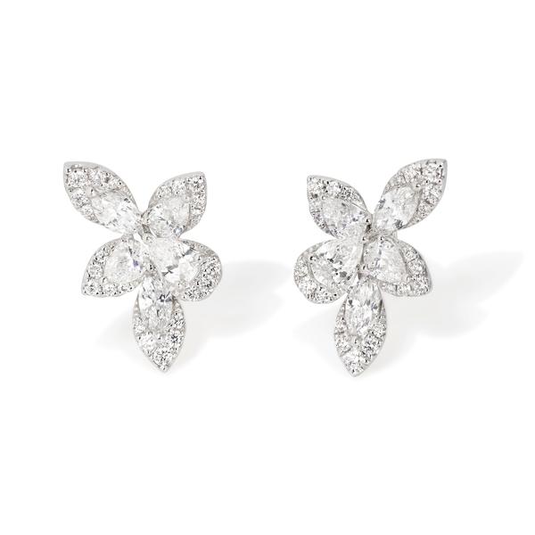 View Diamond Cluster Earrings Set in 18k White Gold