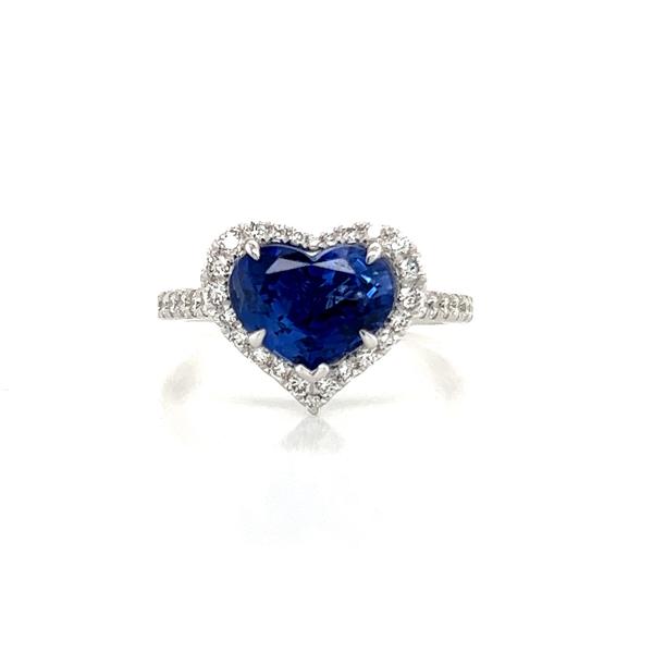 View Heart Shape GIA Certified Ceylon Sapphire Set in a Custom Made 18k White Gold Halo Design Ring